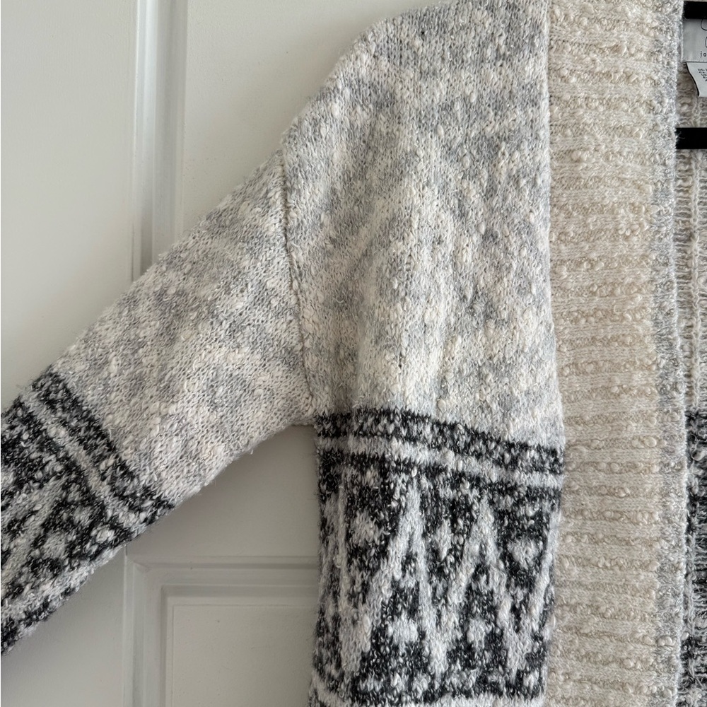 Joie Open Front Longline Nordic Knit Cardigan Cream & Gray Size XS - Picture 2 of 4